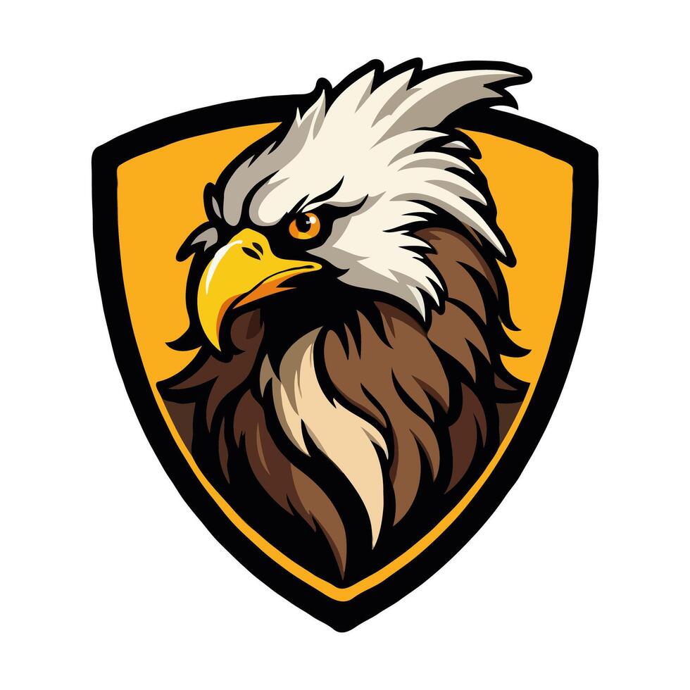 Fierce eagle head in yellow shield mascot logos illustration. suitable for team mascots, sports merchandise, patriotic designs, or branding projects. vector