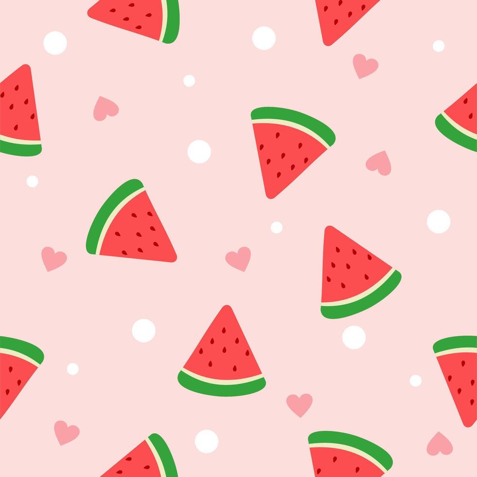 Cute Watermelon Seamless Pattern Wrap. Fruit Illustration Pink Background vector