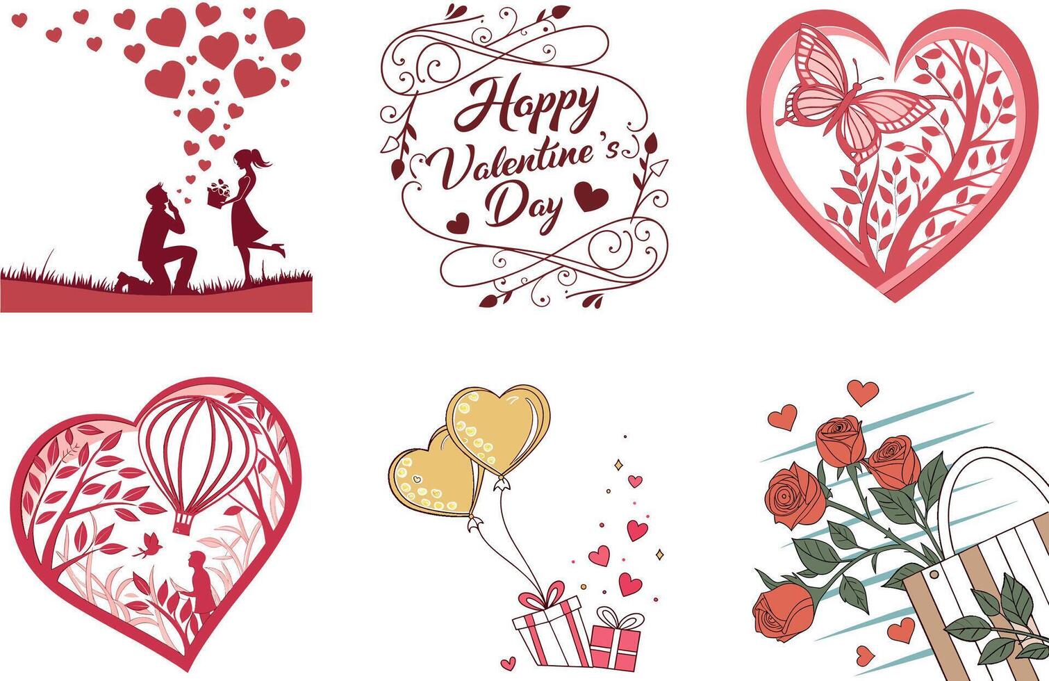 Red Ribbon Valentine Bundle - Elegant Design Collection Illustrations vector