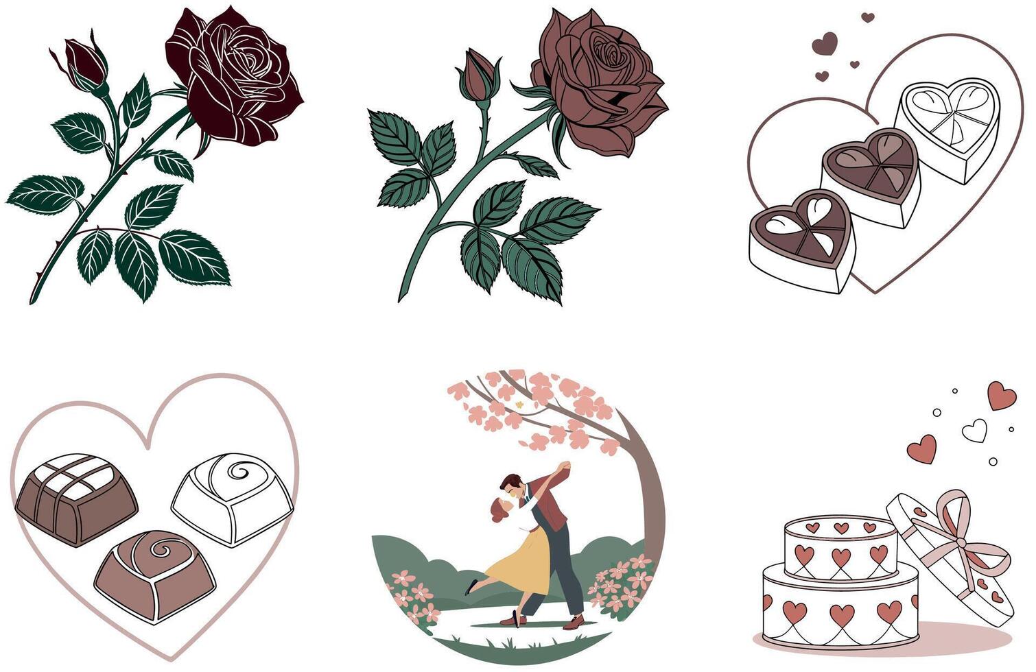 Sweet Heart Cake Bundle - Valentine's Delicious Collection Illustrations vector