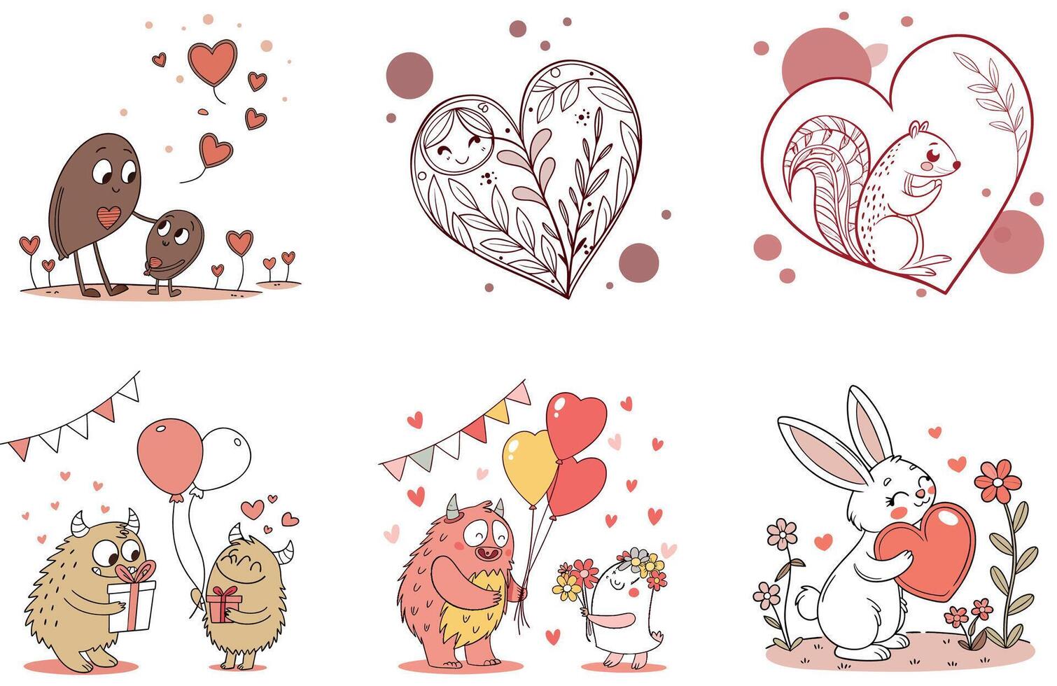 Gentle Pink Valentine Bundle Collection Illustrations vector