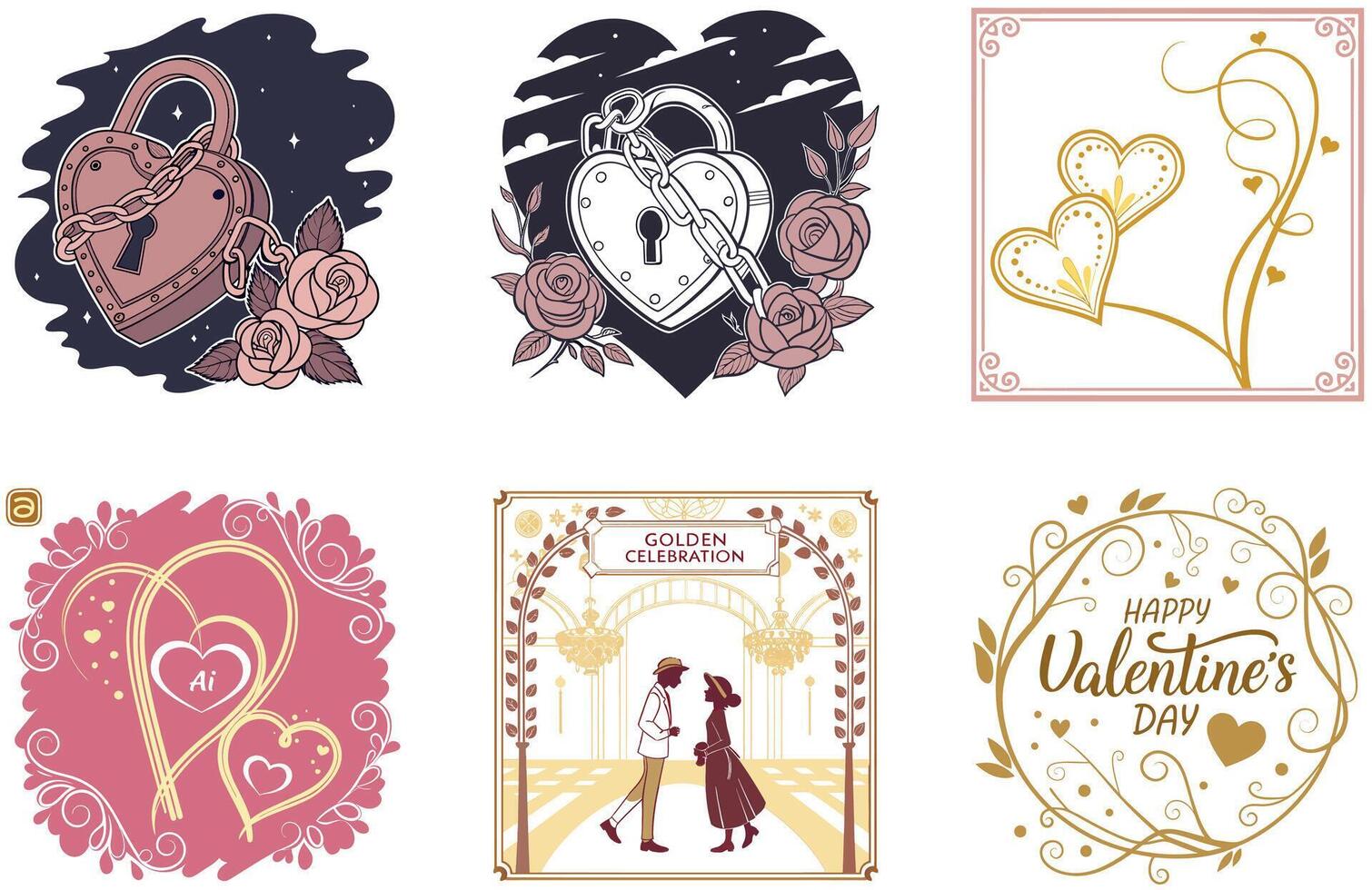 Red Heart Valentine Bundle - Simple Design Collection Illustrations vector