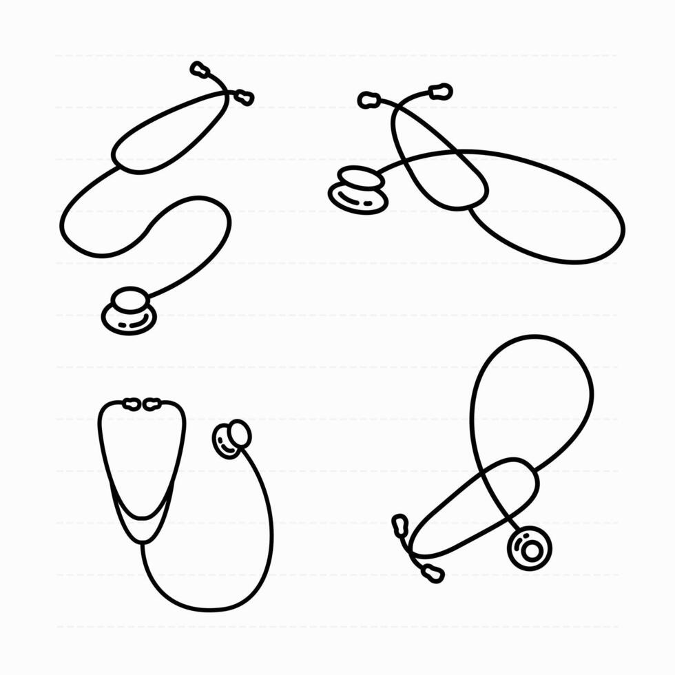 Outline drawings of stethoscopes in various positions vector