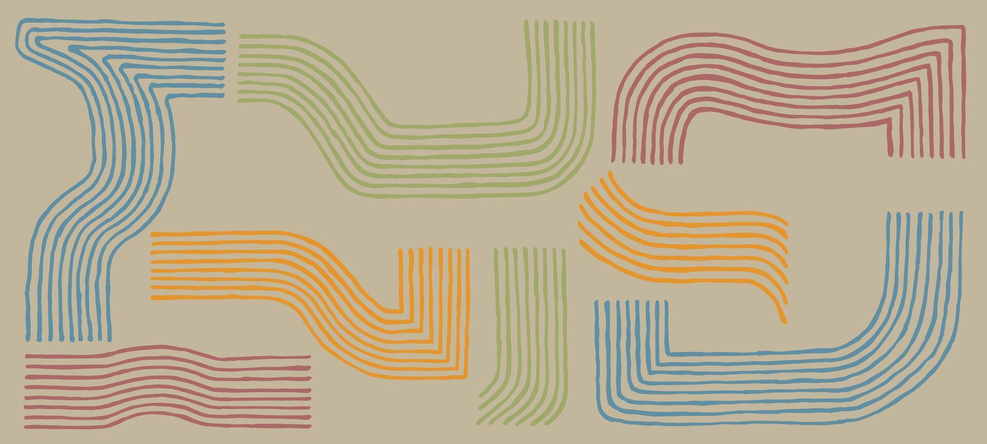 Hand drawn ink brush line, wood block abstract designs and shapes pattern, Japanese style crafted simple background for textile and carpet vector