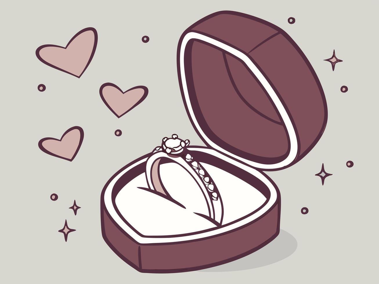 A softly lit heart-shaped jewel case reveals a glimmering treasure inside. vector