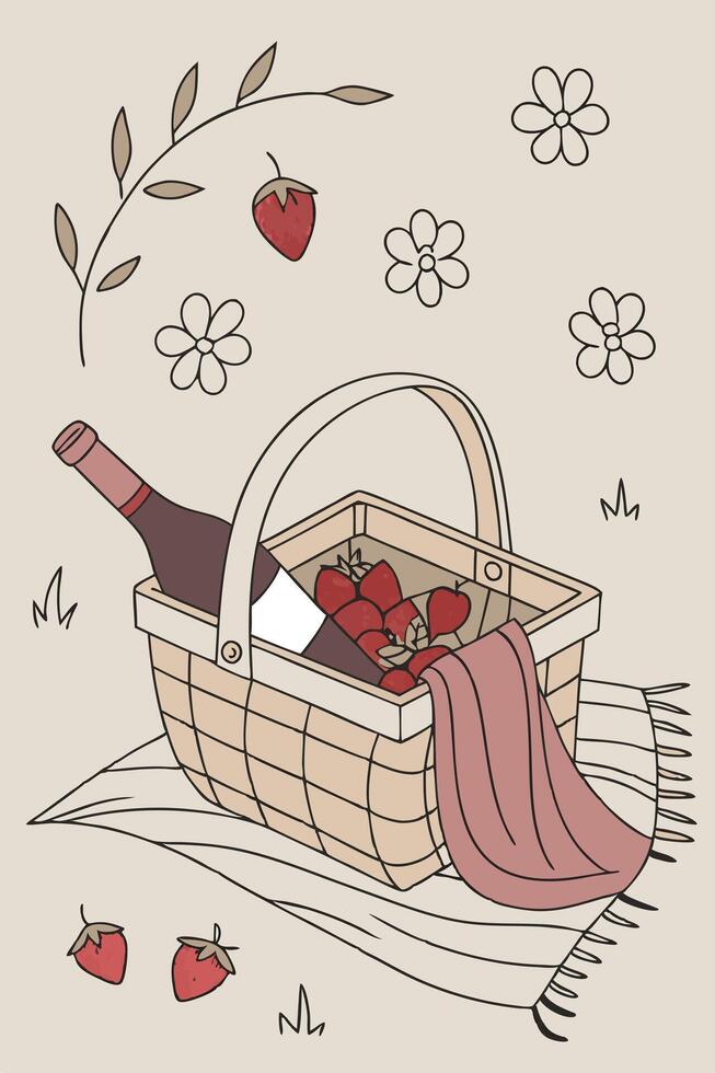 A beautifully arranged picnic setup glows in soft, ambient lighting. vector
