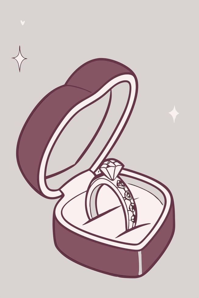 A luxurious velvet jewelry case in the form of a heart is delicately ajar. vector