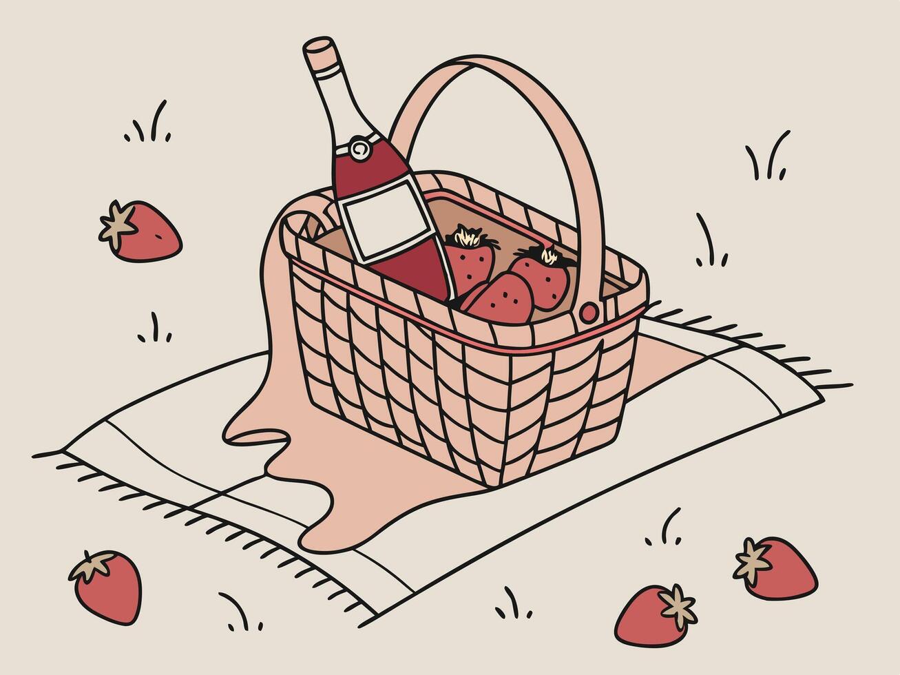 A beautifully arranged picnic for two glows under the fading daylight. vector