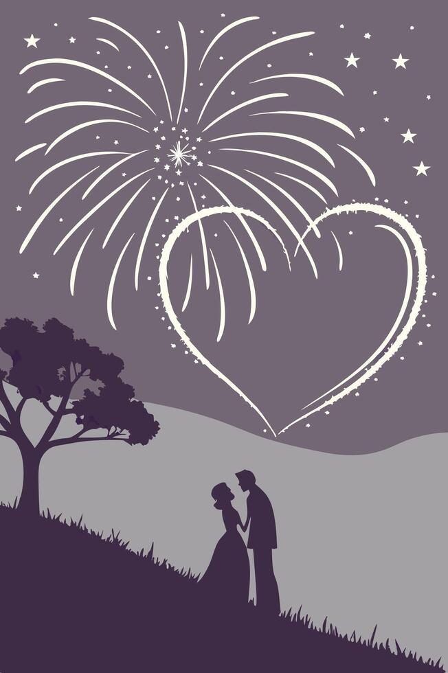 A hand swirls a sparkler into a heart shape, creating a stunning light trail. vector
