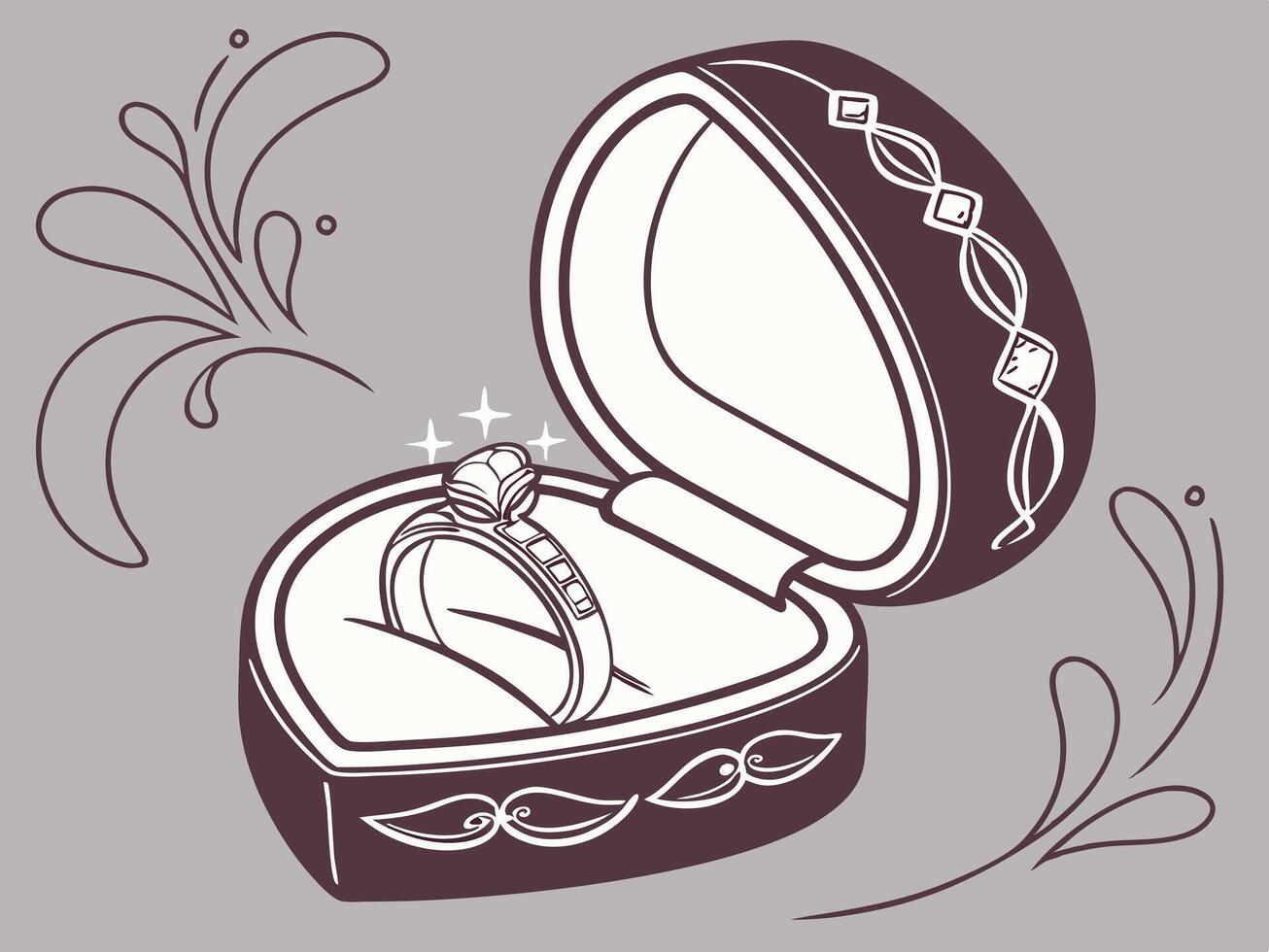 A polished, heart-shaped box gently reveals a dazzling gemstone within. vector