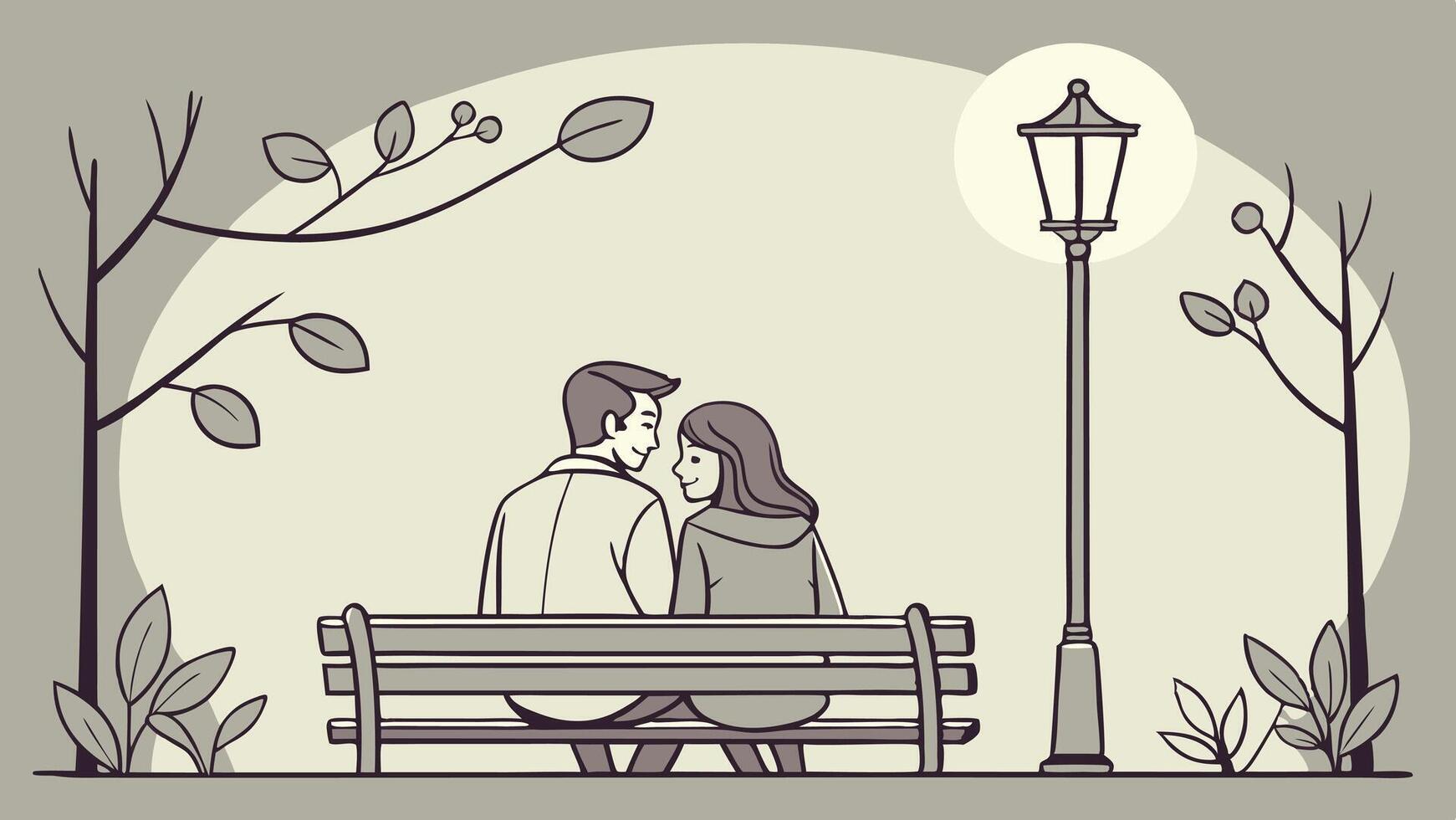 Two figures rest on a bench, their shadows illuminated by the soft city glow. vector
