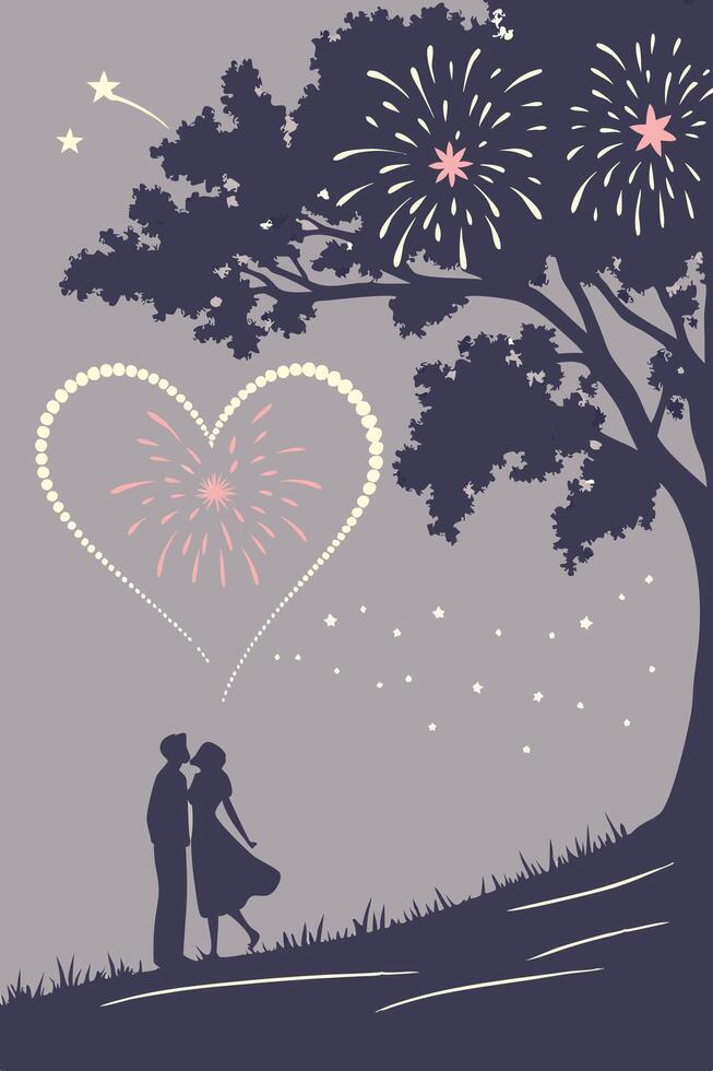 A bright sparkler draws a heart in the air, glowing vividly in the dim surroundings. vector