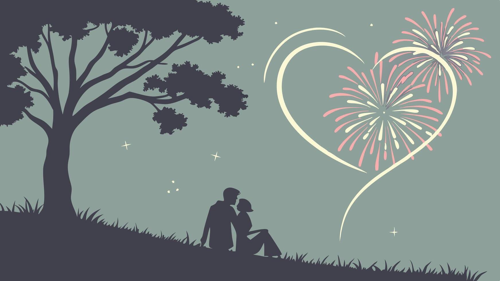 Sparks dance in the air as a hand draws a heart-shaped outline in the night. vector