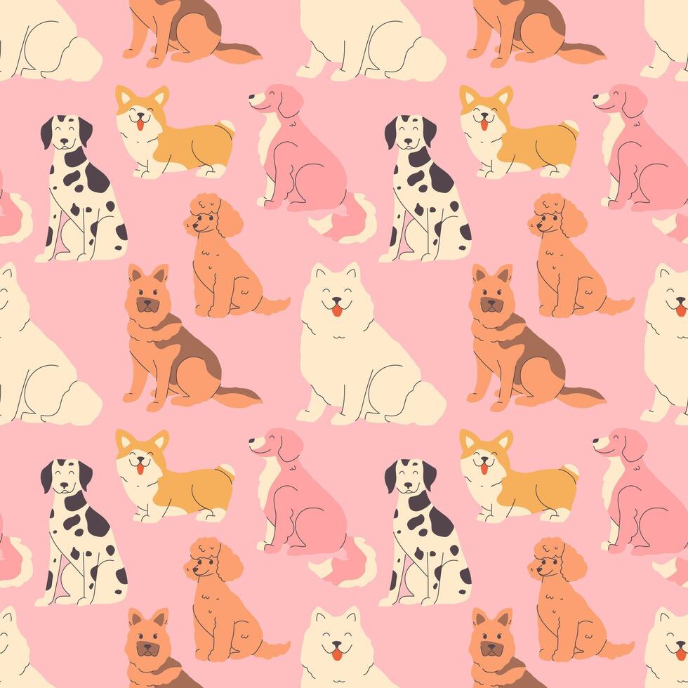 Cute cartoon dogs seamless pattern on light background vector