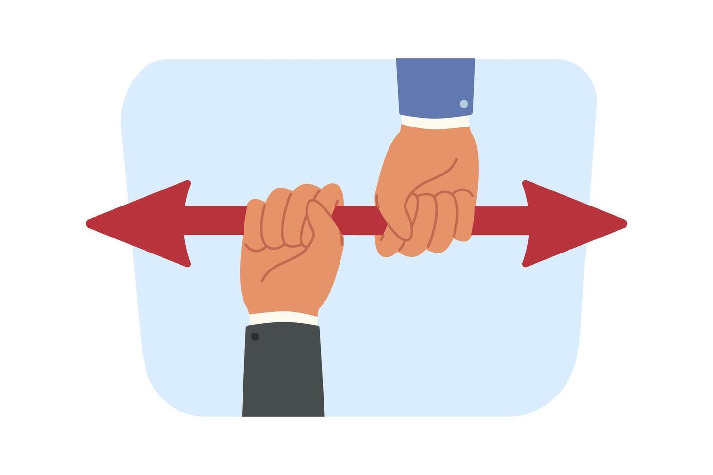 Business conflict managers who hold arroow in hands and who want to dominate management vector