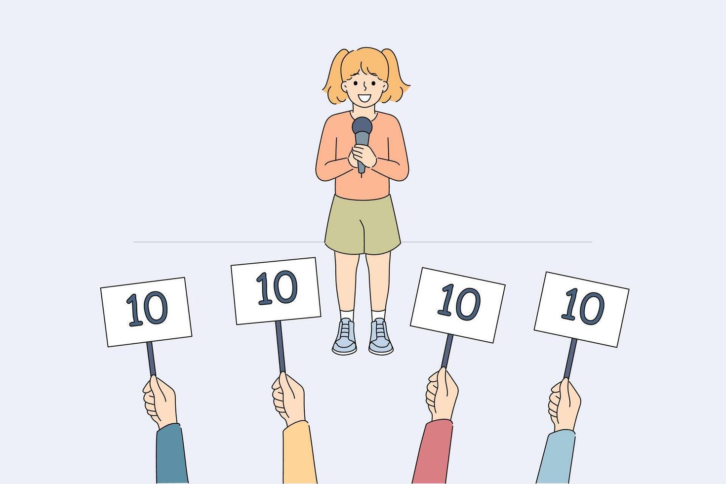Children competition for girls to perform in front of jury and receive high marks for talents vector