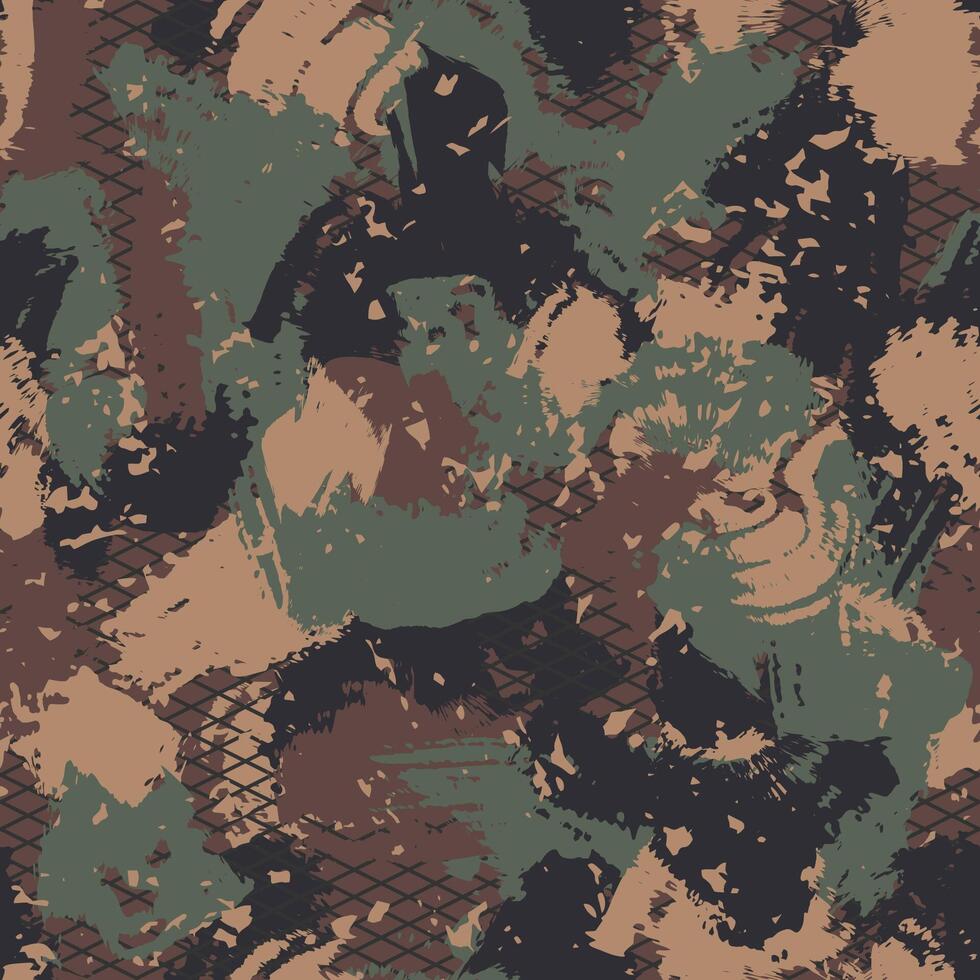 Abstract grunge camouflage, seamless brush stroke texture, military camouflage pattern, Army or hunting green camo clothes. Camo wallpaper for textile and fabric. Fashion camo style vector