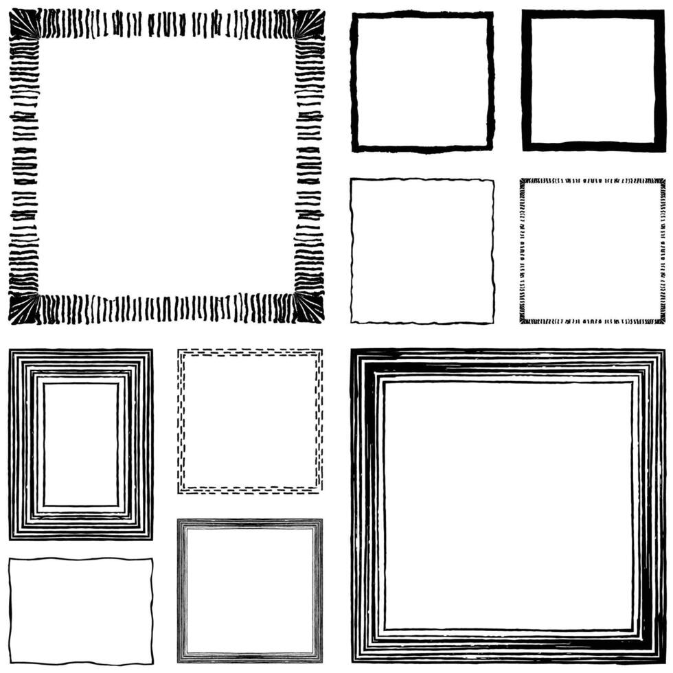 Square frame border. Grunge ink illustration. Hand drawn frame brush strokes. vector