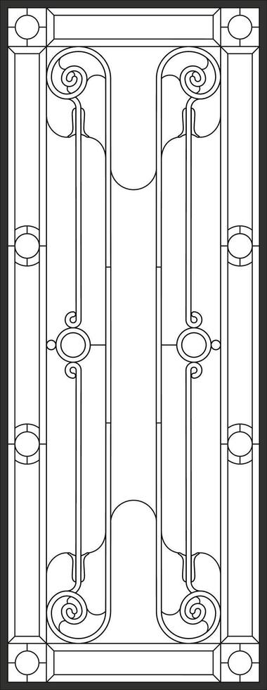 Outline sketch of stained-glass panel in a rectangular frame, abstract curls shape in the art modern. Window or door vector