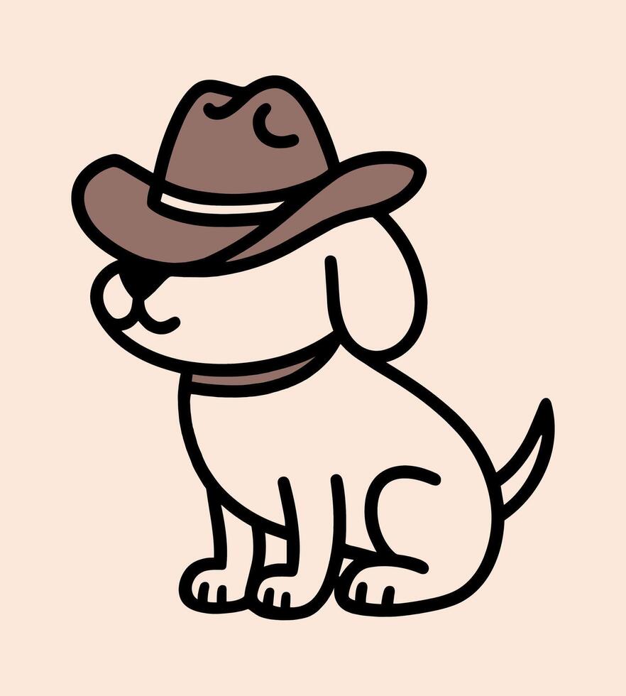Dog wearing cowboy hat country girl cowdog western cowgirl aesthetic theme puppy pet animal lover funny black outline drawing line art sketch illustration decor element sticker poster print vector