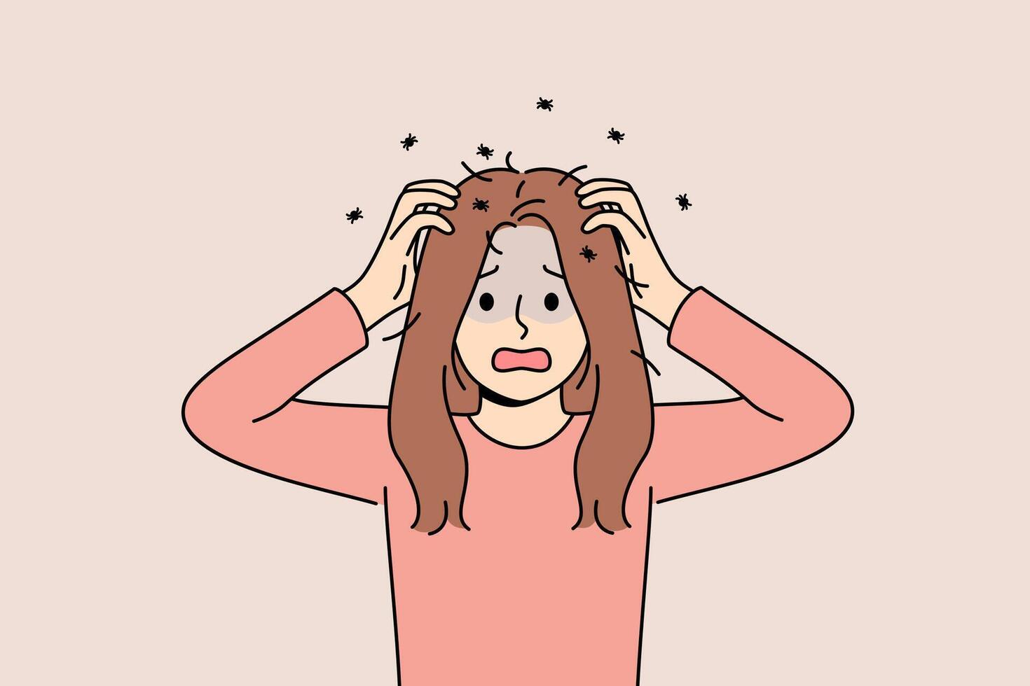 Woman has contracted lice and is itching due to lice crawling through hair and needs medication vector