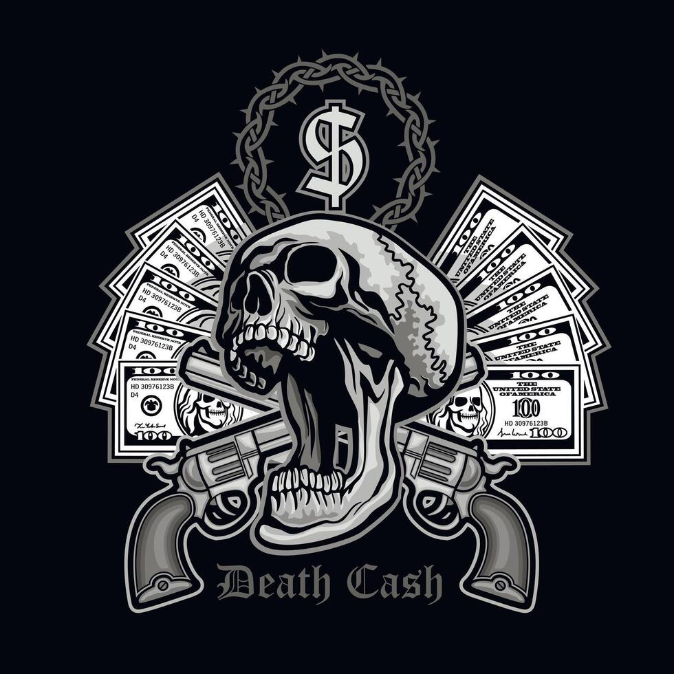 cowboys skull with guns and banknote vector