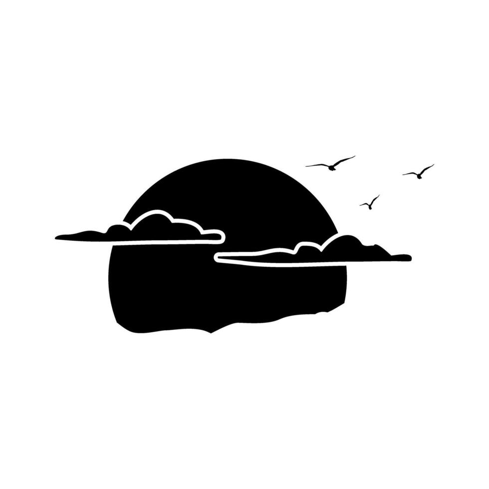 Silhouette of landscape with seagulls flying illustration design vector