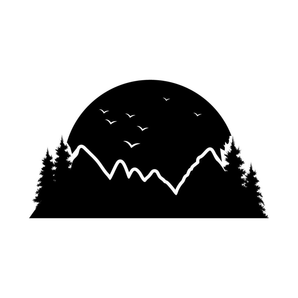 Silhouette of pine trees forest with full moon illustration design vector