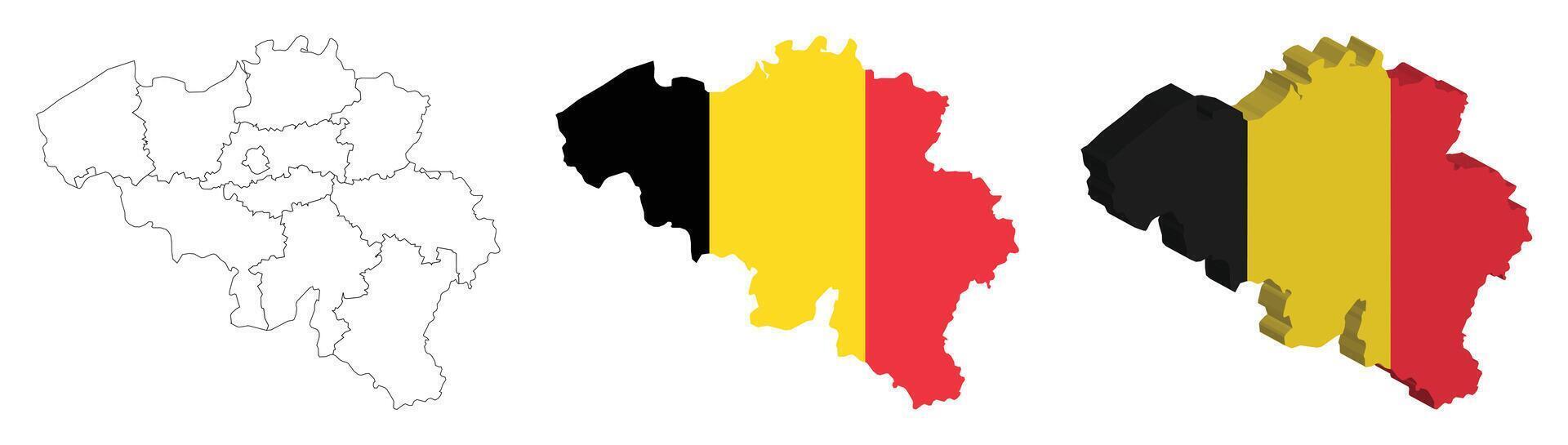 Belgium outline, fill with flag and 3d map vector