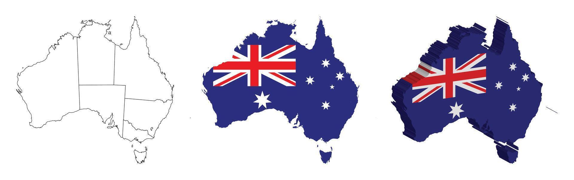 Australia outline, fill with flag and 3d map vector