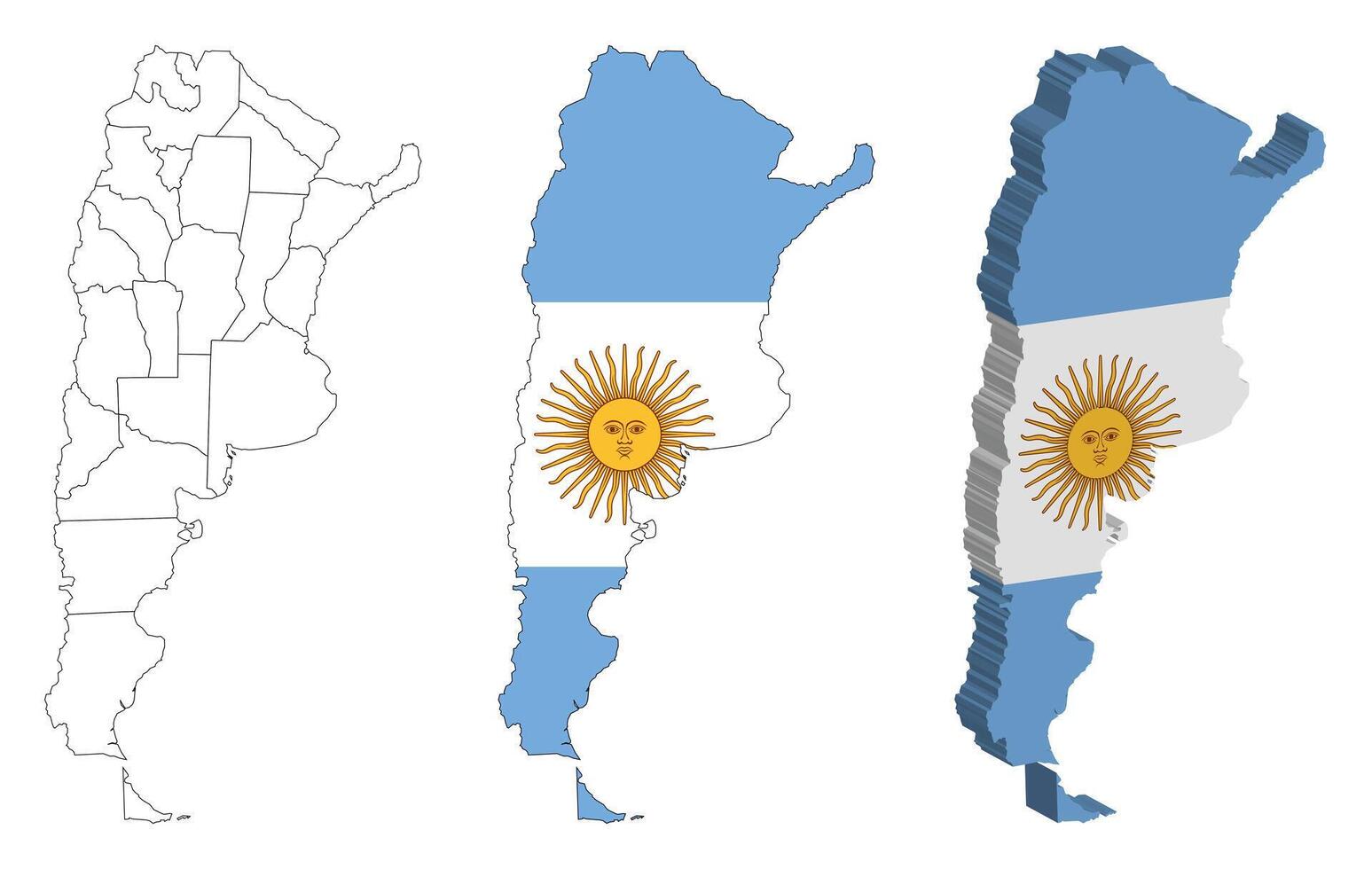 Argentina outline, fill with flag and 3d map vector
