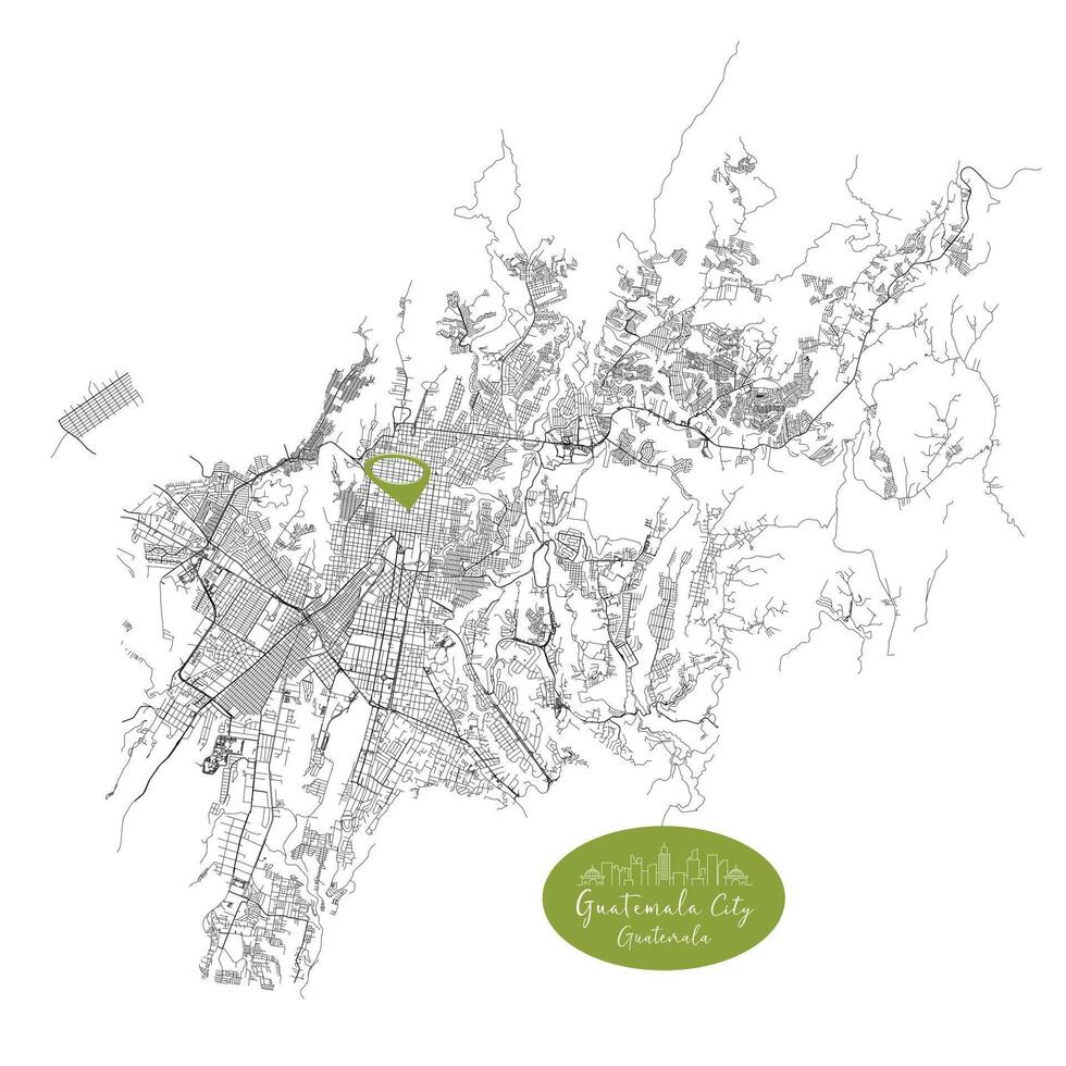 Guatemala City capital city of Guatemal,Urban Streets Roads Map with city center location pin, illustration element image vector