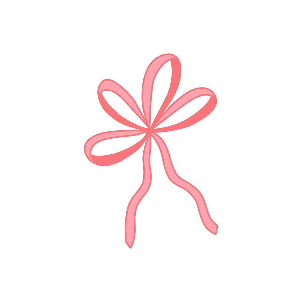 Nice bow doodle illustration. Cute thin pink ribbon. Template for banner, packaging, postcard, website. Hand drawn illustration isolated on white background. vector