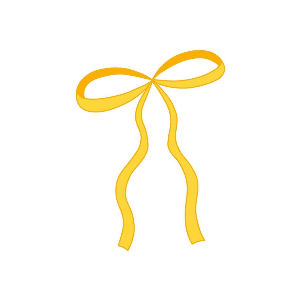 Nice bow doodle illustration. Cute long yellow ribbon. Template for banner, packaging, postcard, website. Hand drawn illustration isolated on white background. vector