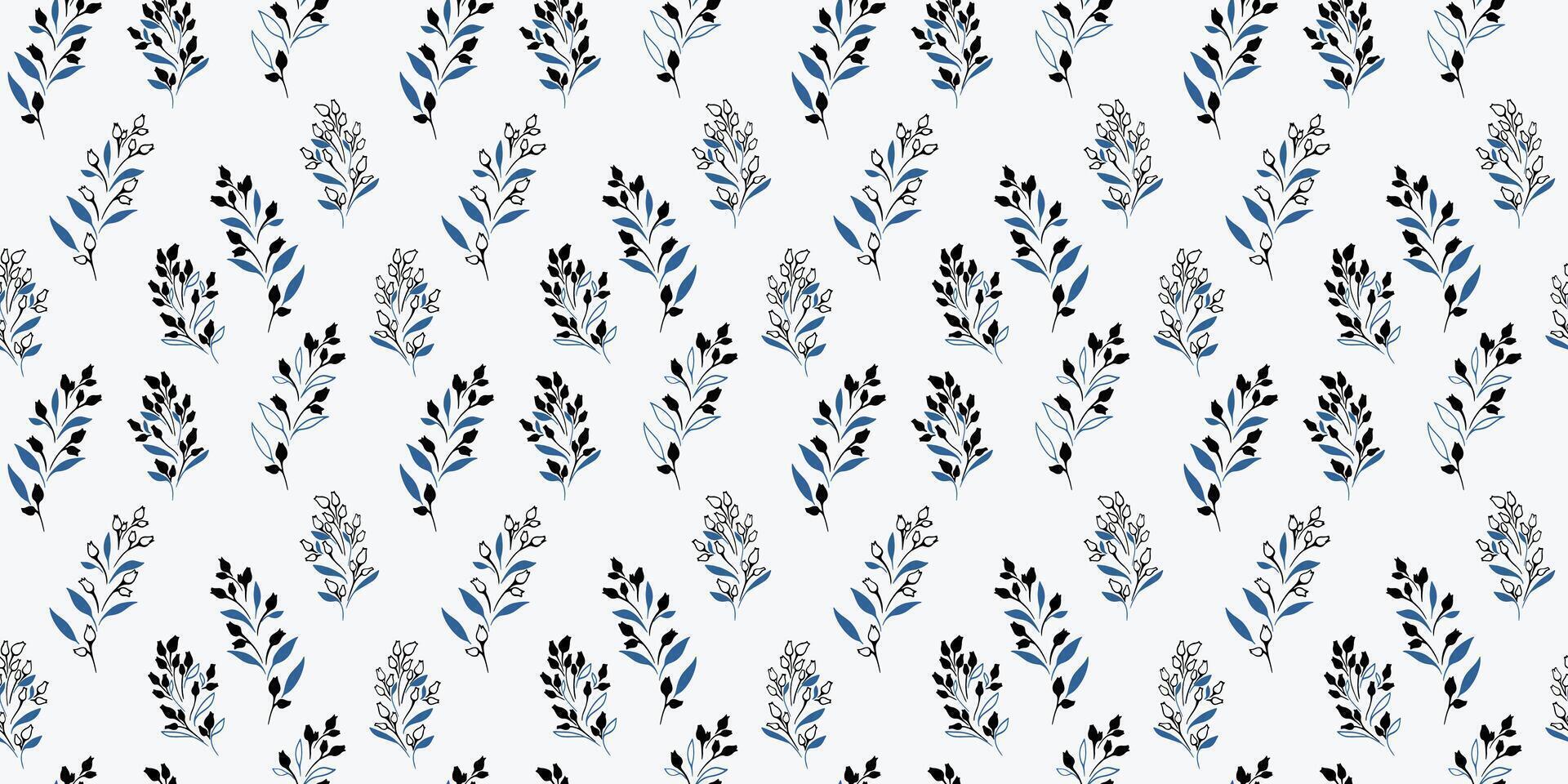 Seamless pattern with abstract tiny branches, little flowers buds. Creative small floral stems with drops, dots, spots print. hand drawing. Simple ornament for textile, fabric, surface design vector