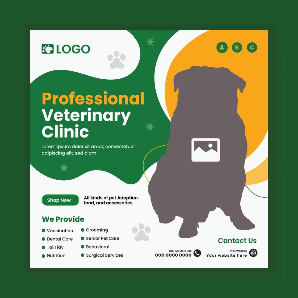 Professional pet veterinary clinic Social Media Post Design or Pet shop web or online Square Banner Template vector
