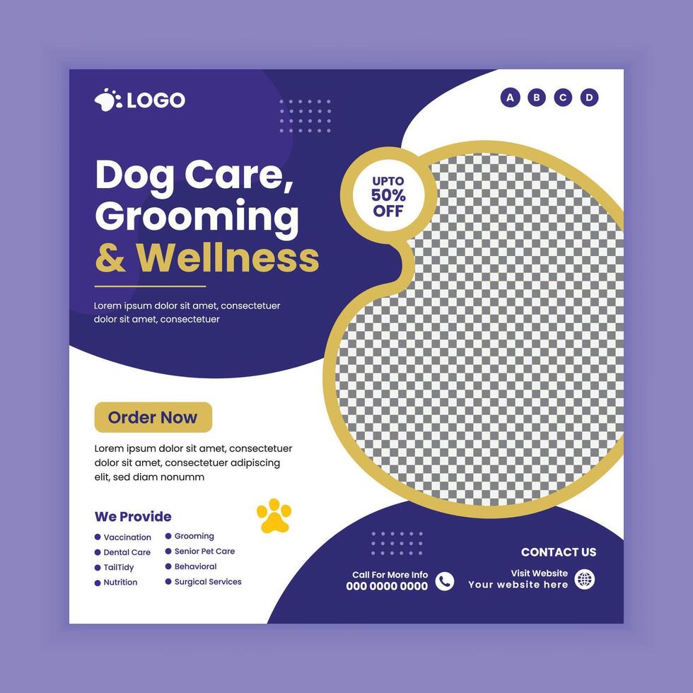 Dog veterinary clinic Social Media Post Design or Pet Business web or online Square Banner Template vector
