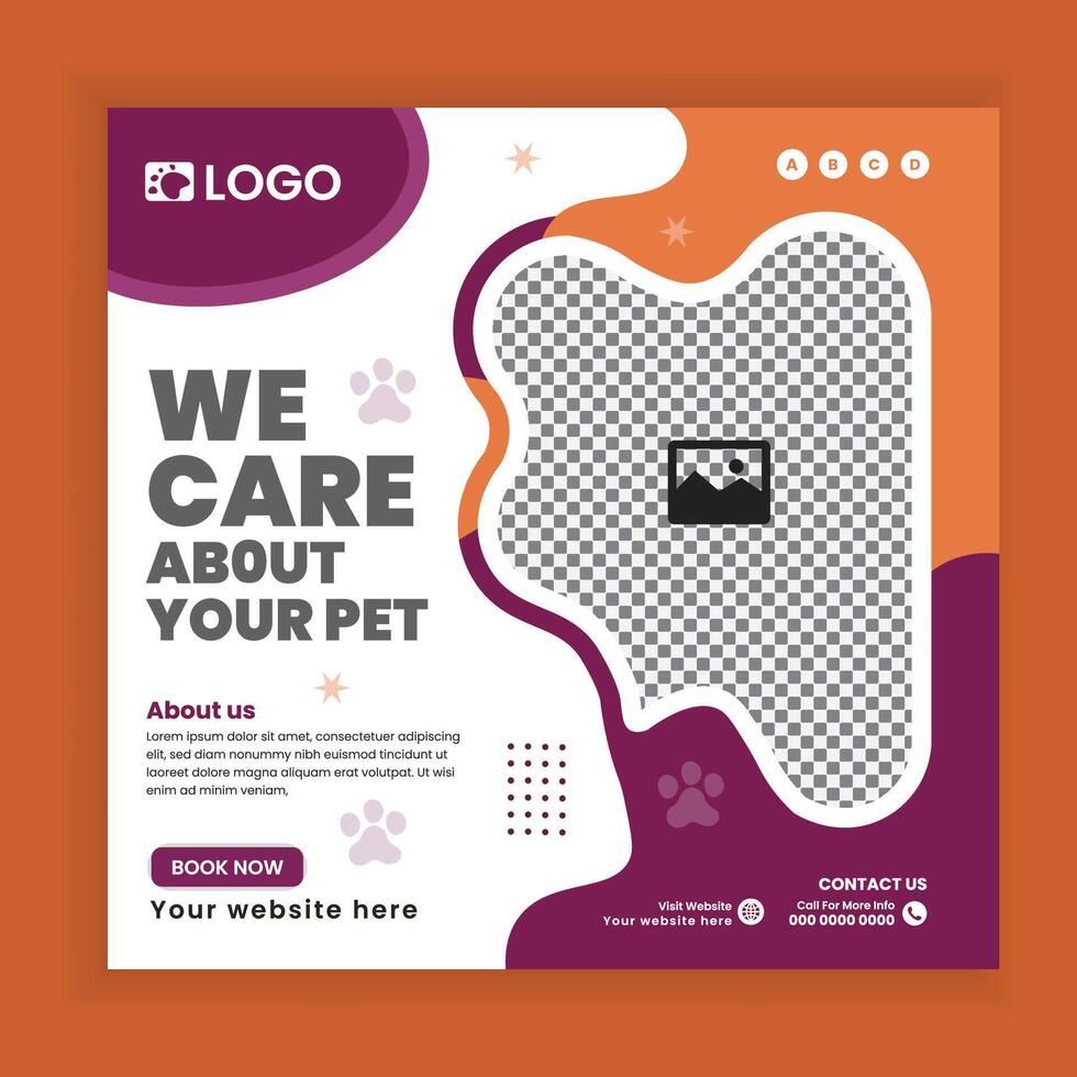 Pet care, grooming and shop Social Media Post Design or Pet Business web or online Square Banner Template vector