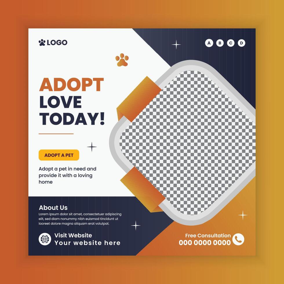 Pet adoption and healthcare Social Media Post Design or Pet Business web or online Square Banner Template vector