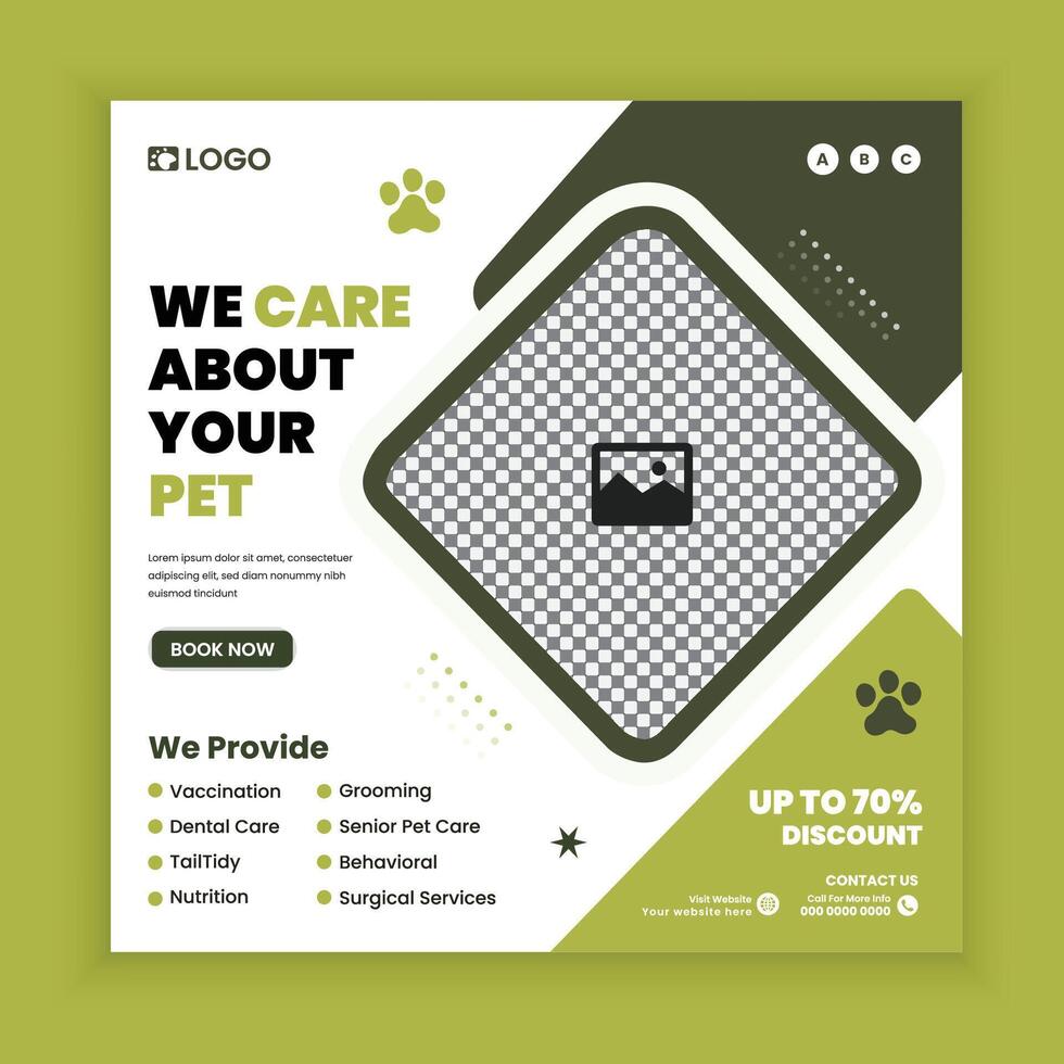 animal healthcare Social Media Post Design or Pet Business web or online Square Banner Template vector