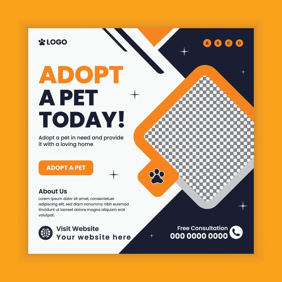 Pet adoption and food store Social Media Post Design or Pet Business web or online Square Banner Template vector
