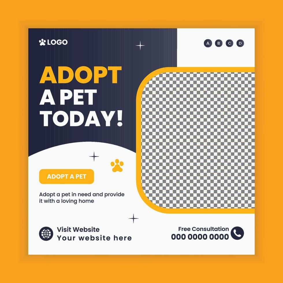 Pet adopt and shop Social Media Post Design or Pet Business web or online Square Banner Template vector