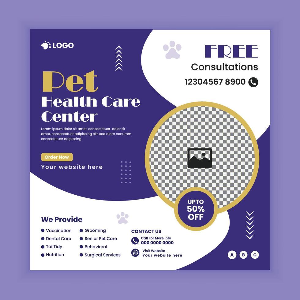 Pet healthcare clinic Social Media Post Design or Pet Business web or online Square Banner Template vector
