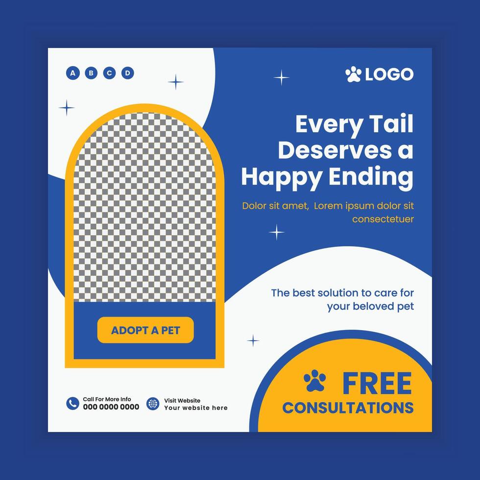 Cat and dog adoption Social Media Post Design or Pet Business web or online Square Banner Template vector