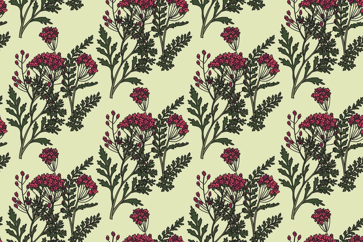 Botanical abstract seamless plant pattern with wildflowers illustration. Repeating floral print in retro green pastel colors background. Graphic design for Wallpaper Textile Print Cover Card vector
