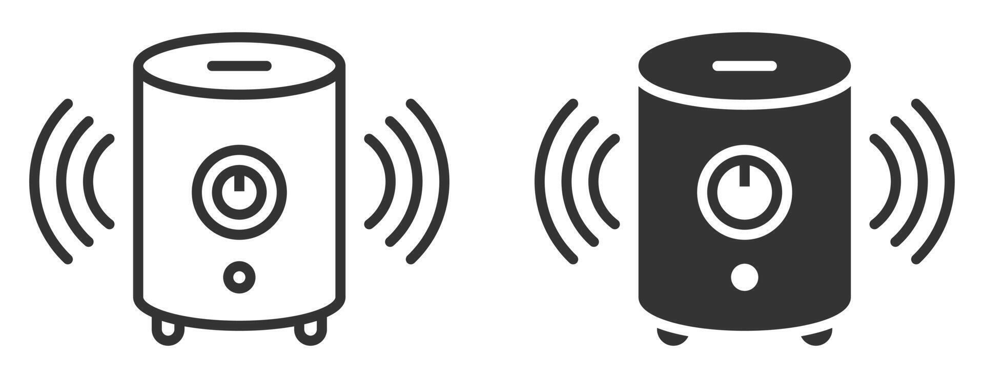 Black and white wireless speaker emitting sound waves. vector