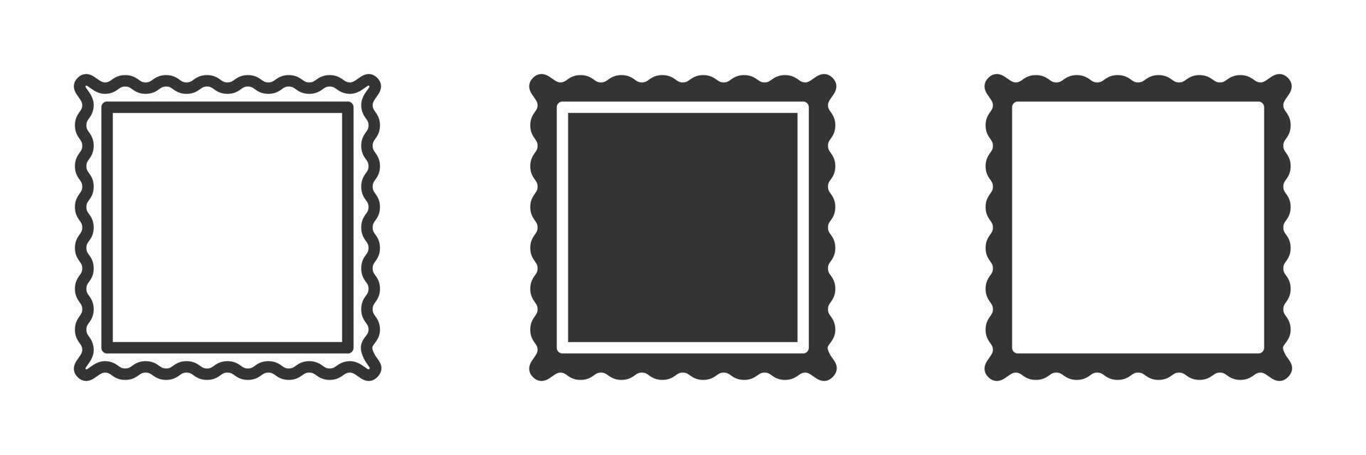 Three postage stamp icons with scalloped edges in black. vector