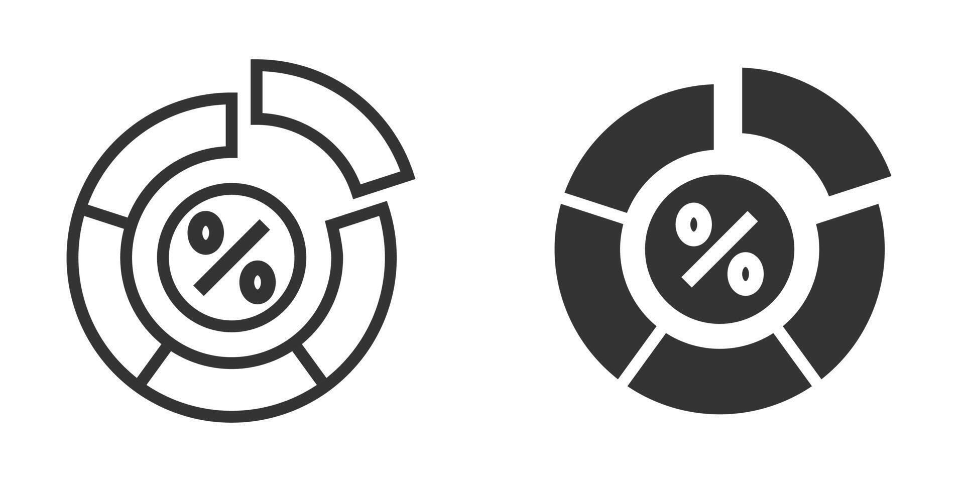 Pie chart icon with percent symbol, minimalist design. vector