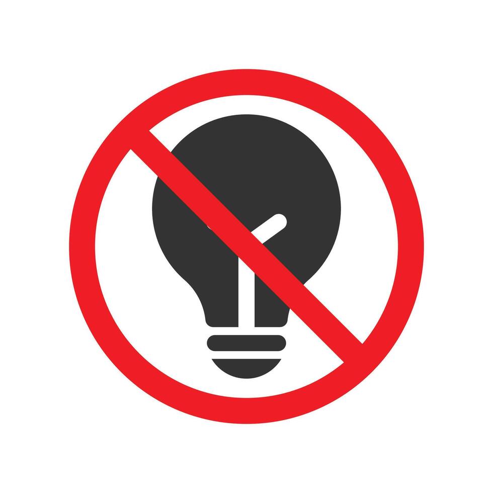 No lightbulb sign with red prohibition mark, illustration. vector