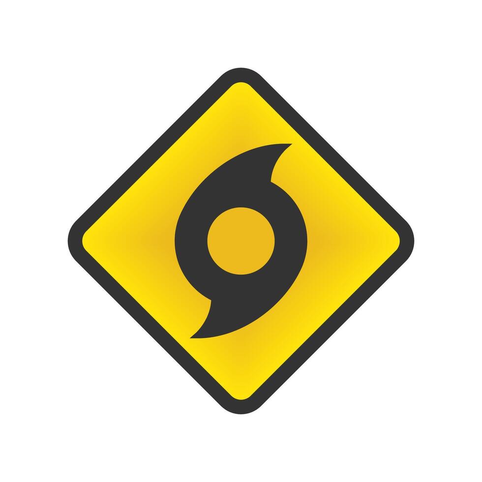 Hurricane warning sign in yellow and black, illustration. vector